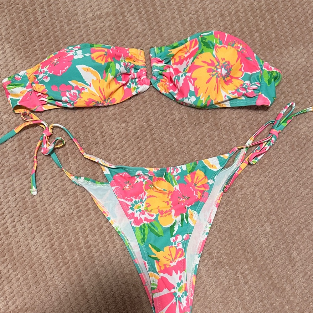 Floral Bikini Set with Yellow and Pink Flowers